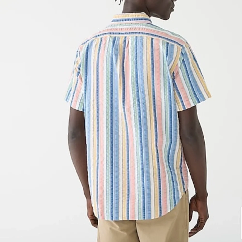 J crew yarn dyed seersucker shirt summer beach stripe